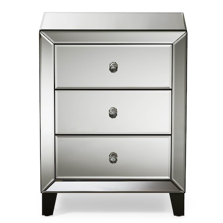 Baxton Studio Chevron Hollywood Glamour Style Mirrored 3-Drawers Nightstand 121-6733